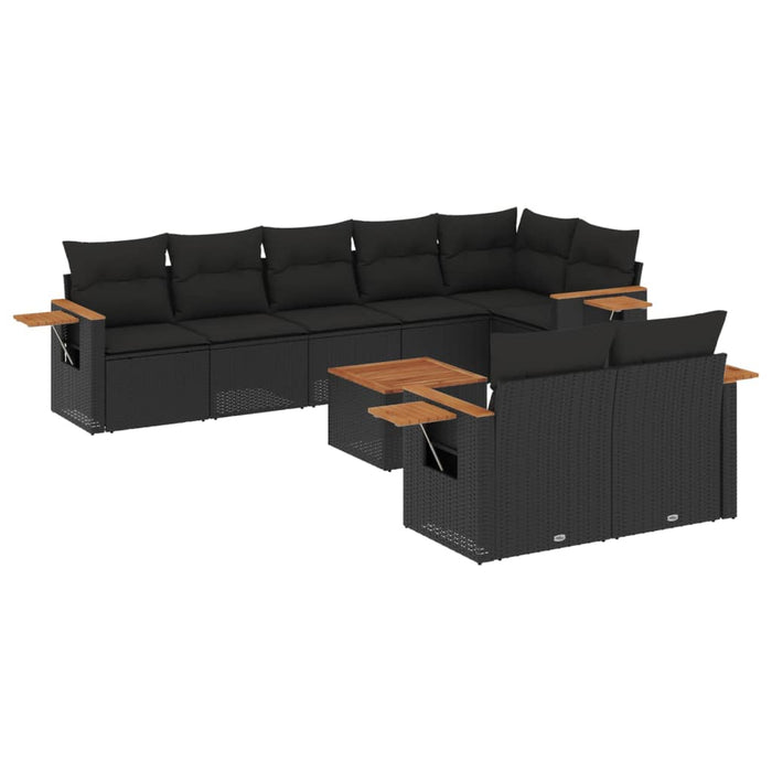 Set mobilier de grădină cu perne, 9 piese, negru, poliratan - WALTI WALTI
