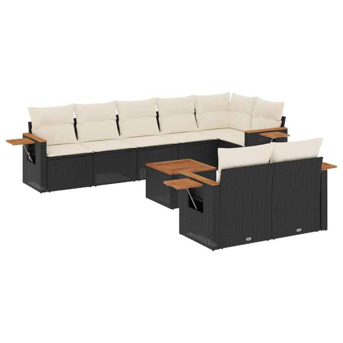 Set mobilier de grădină cu perne, 9 piese, negru, poliratan - WALTI WALTI