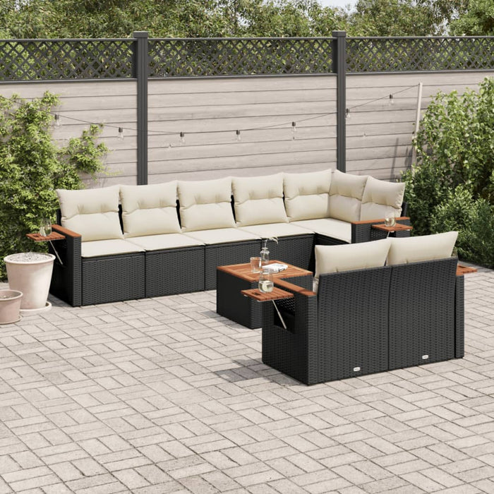 Set mobilier de grădină cu perne, 9 piese, negru, poliratan - WALTI WALTI