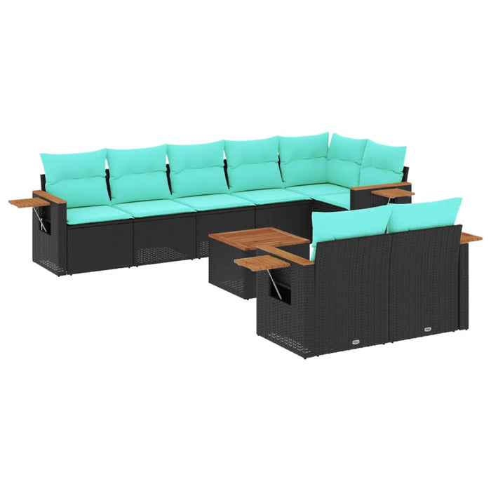 Set mobilier de grădină cu perne, 9 piese, negru, poliratan - WALTI WALTI