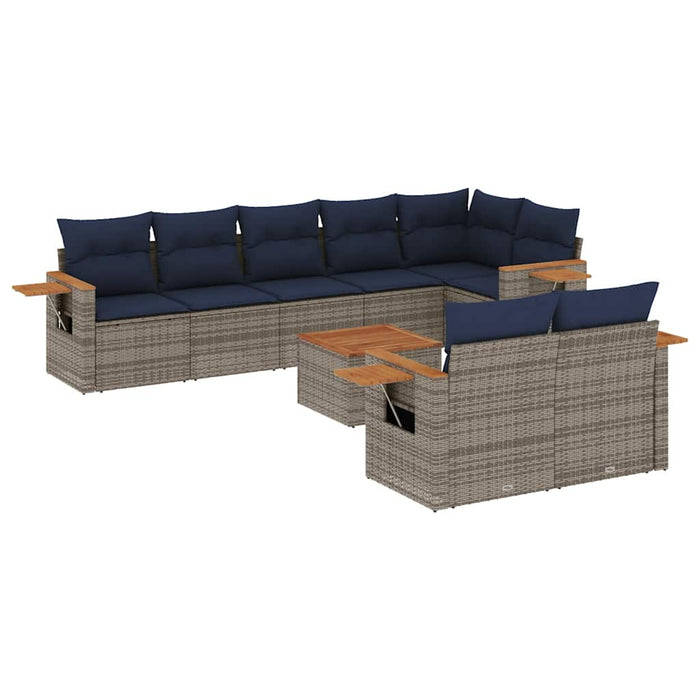 Set canapele de grădină cu perne, 9 piese, gri, poliratan WALTI
