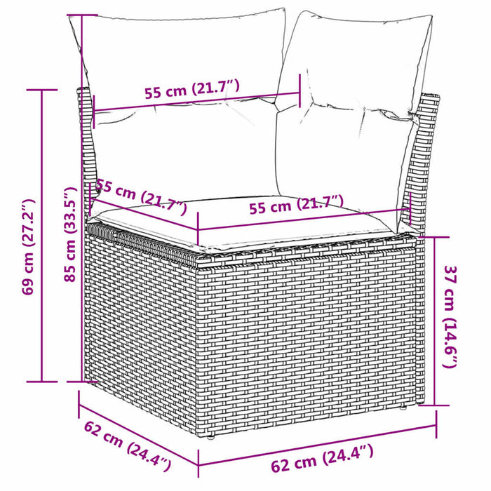 Set canapele de grădină cu perne, 9 piese, gri, poliratan WALTI
