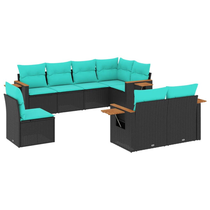 Set mobilier de grădină cu perne, 8 piese, negru, poliratan - WALTI WALTI