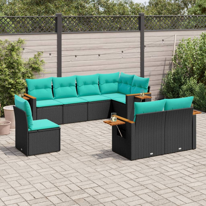 Set mobilier de grădină cu perne, 8 piese, negru, poliratan - WALTI WALTI
