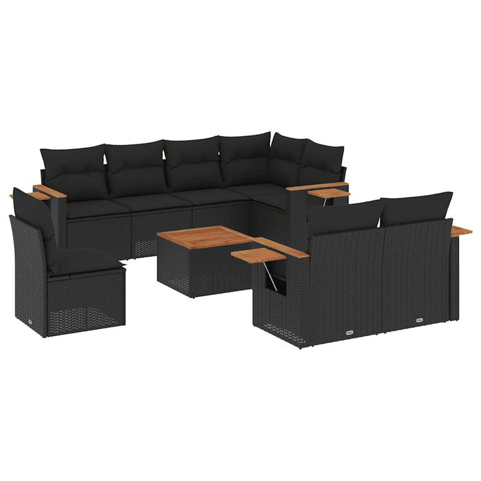 Set mobilier de grădină cu perne, 9 piese, negru, poliratan - WALTI WALTI