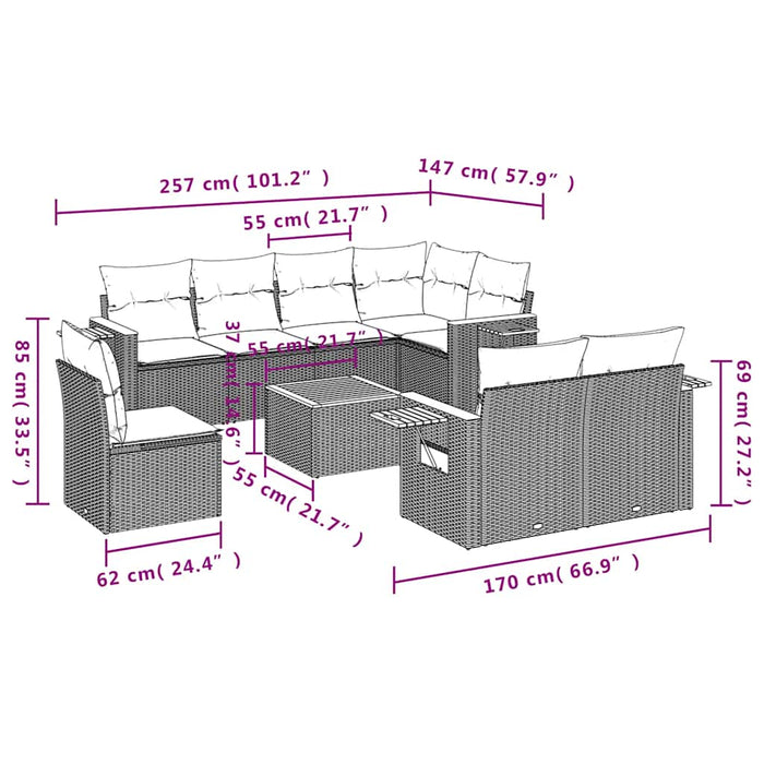 Set mobilier de grădină cu perne, 9 piese, negru, poliratan - WALTI WALTI