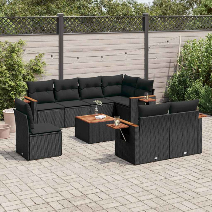 Set mobilier de grădină cu perne, 9 piese, negru, poliratan - WALTI WALTI