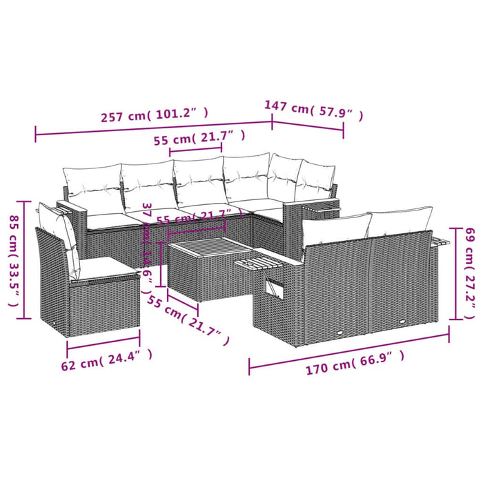 Set canapele de grădină, 9 piese, cu perne, bej, poliratan - WALTI WALTI