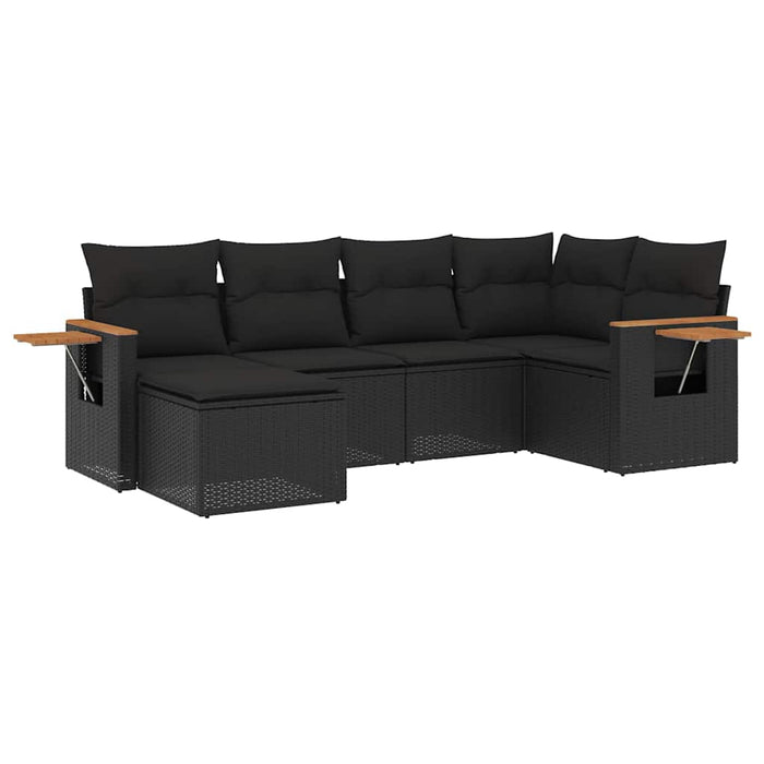 Set mobilier de grădină cu perne, 6 piese, negru, poliratan WALTI