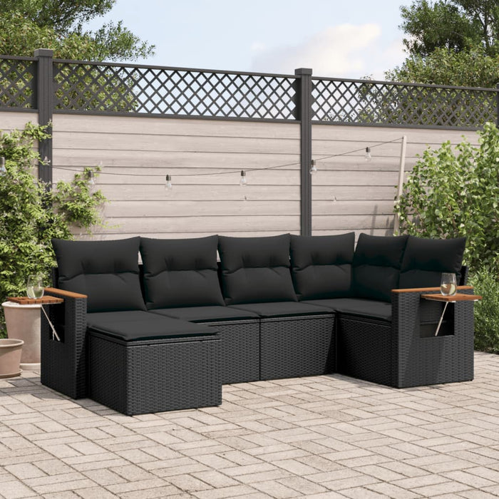 Set mobilier de grădină cu perne, 6 piese, negru, poliratan WALTI