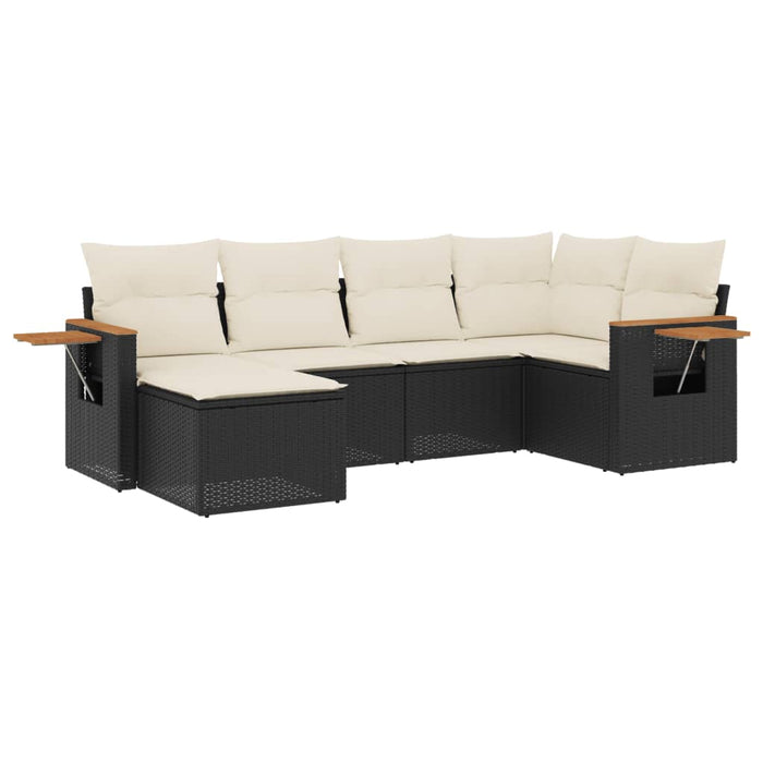 Set mobilier de grădină cu perne, 6 piese, negru, poliratan WALTI