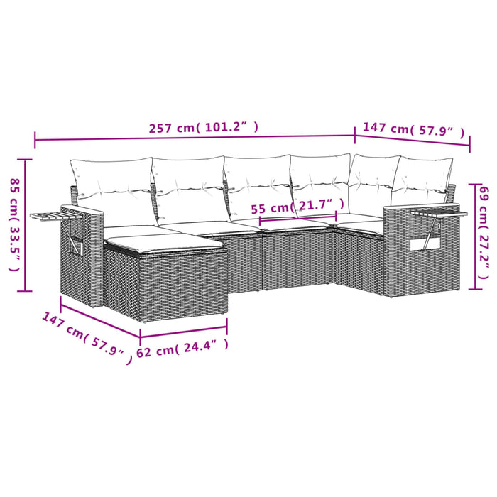 Set mobilier de grădină cu perne, 6 piese, negru, poliratan WALTI