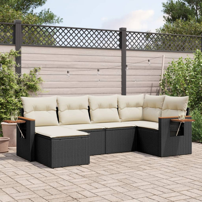 Set mobilier de grădină cu perne, 6 piese, negru, poliratan WALTI