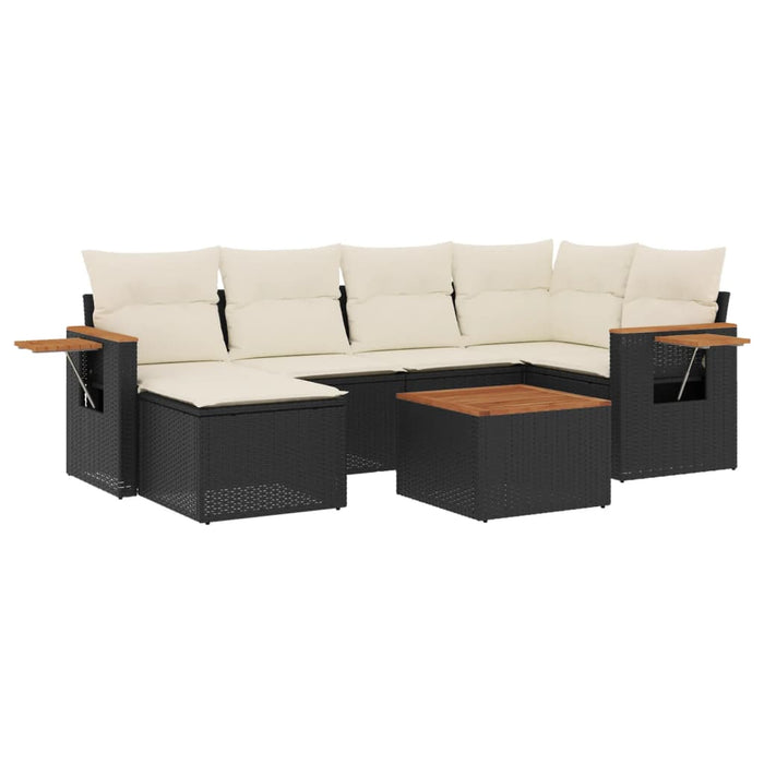 Set canapele de grădină cu perne, 7 piese, negru, poliratan WALTI