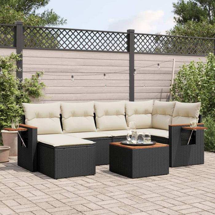 Set canapele de grădină cu perne, 7 piese, negru, poliratan WALTI