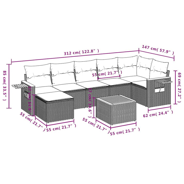 Set mobilier de grădină cu perne, 8 piese, negru, poliratan - WALTI WALTI