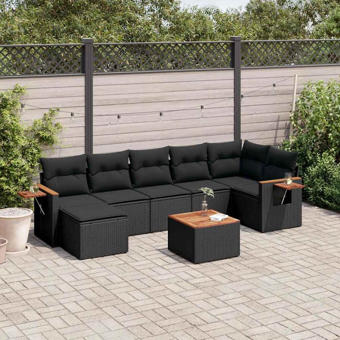 Set mobilier de grădină cu perne, 8 piese, negru, poliratan - WALTI WALTI