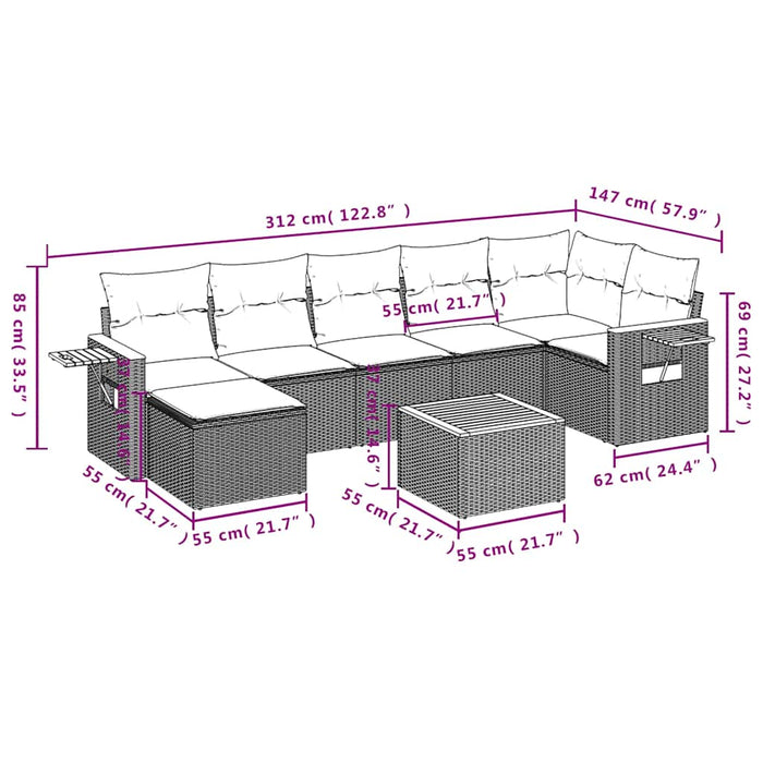 Set canapele de grădină cu perne, 8 piese, gri, poliratan - WALTI WALTI