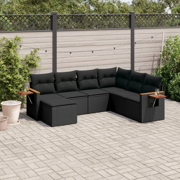 Set canapele de grădină cu perne, 7 piese, negru, poliratan - WALTI WALTI
