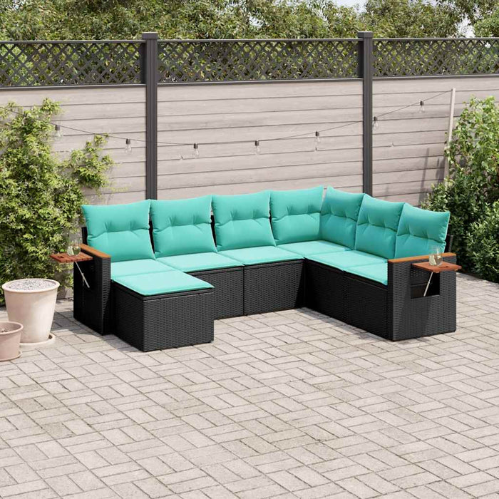 Set canapele de grădină cu perne, 7 piese, negru, poliratan - WALTI WALTI