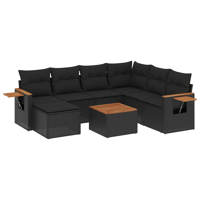 Set mobilier de grădină cu perne, 8 piese, negru, poliratan - WALTI WALTI
