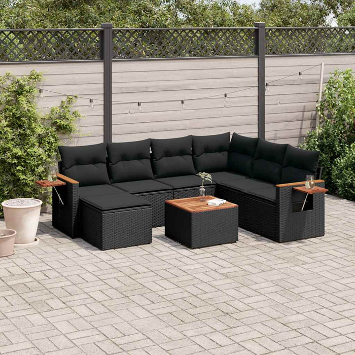 Set mobilier de grădină cu perne, 8 piese, negru, poliratan - WALTI WALTI