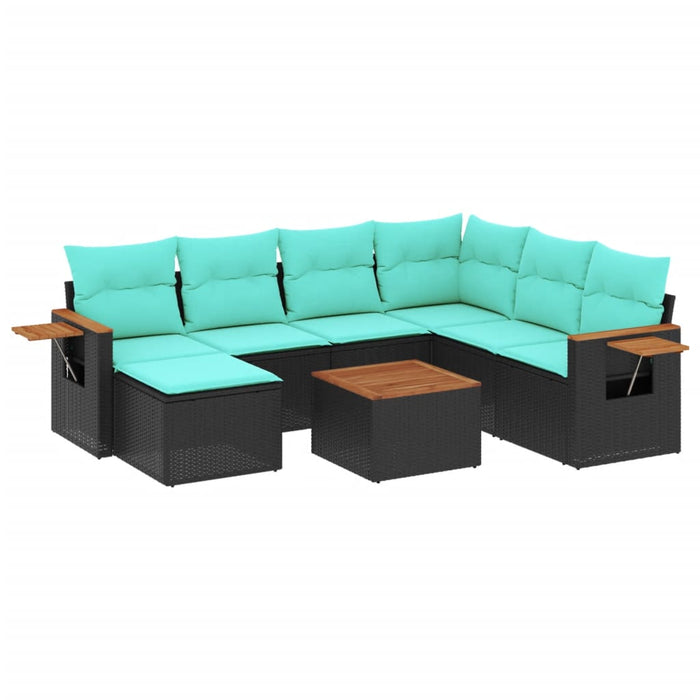 Set mobilier de grădină cu perne, 8 piese, negru, poliratan - WALTI WALTI