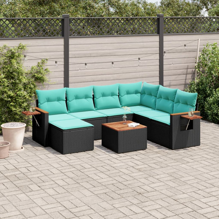 Set mobilier de grădină cu perne, 8 piese, negru, poliratan - WALTI WALTI