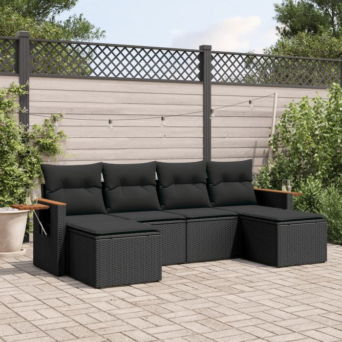 Set mobilier de grădină cu perne, 6 piese, negru, poliratan - WALTI WALTI