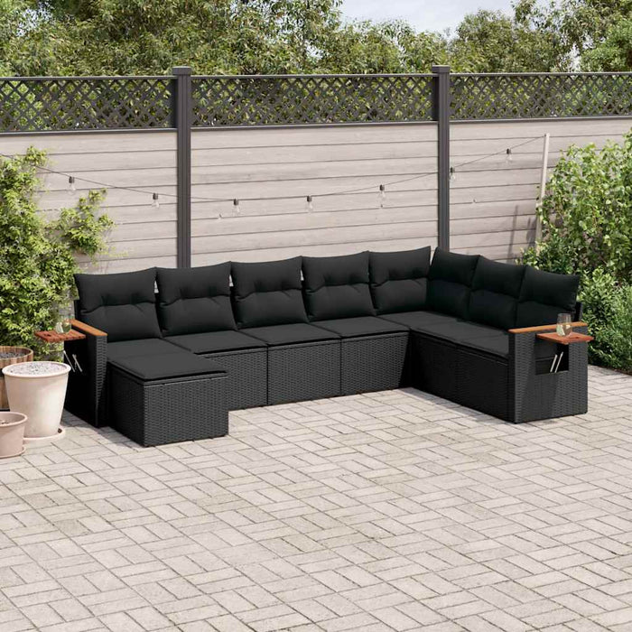 Set mobilier de grădină cu perne, 8 piese, negru, poliratan - WALTI WALTI