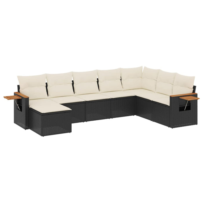 Set mobilier de grădină cu perne, 8 piese, negru, poliratan WALTI