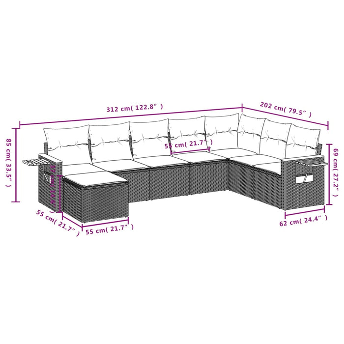 Set mobilier de grădină cu perne, 8 piese, negru, poliratan WALTI