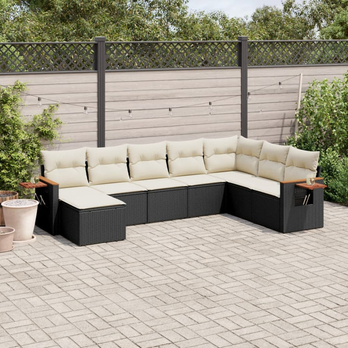 Set mobilier de grădină cu perne, 8 piese, negru, poliratan WALTI