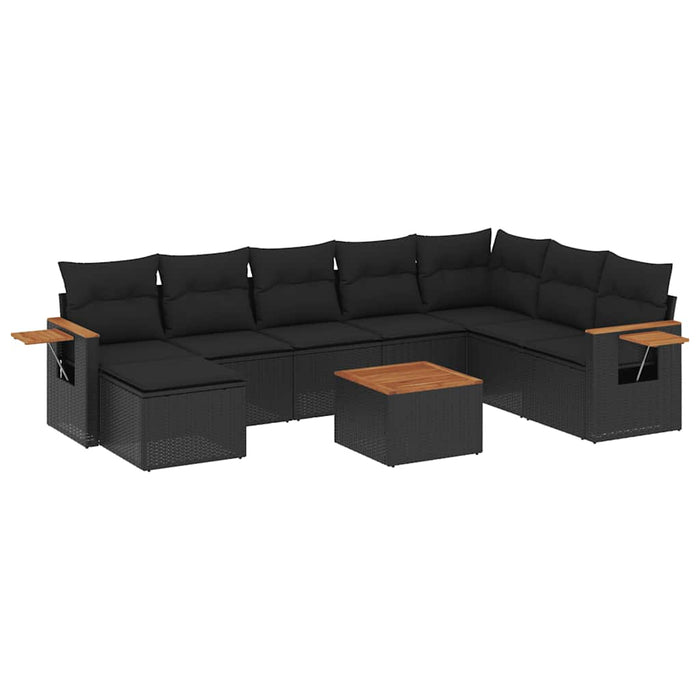 Set mobilier de grădină cu perne, 9 piese, negru, poliratan - WALTI WALTI