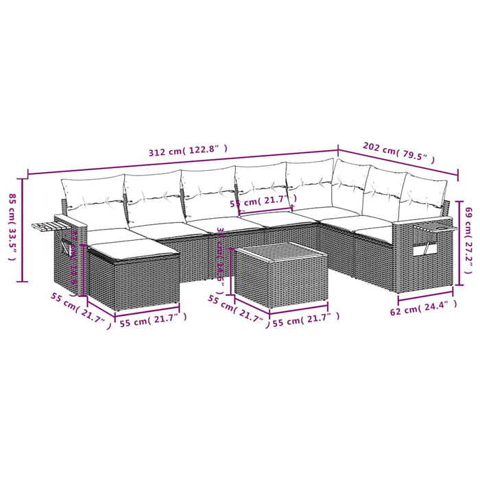 Set mobilier de grădină cu perne, 9 piese, negru, poliratan - WALTI WALTI