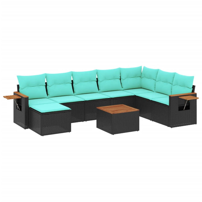 Set mobilier de grădină cu perne, 9 piese, negru, poliratan - WALTI WALTI