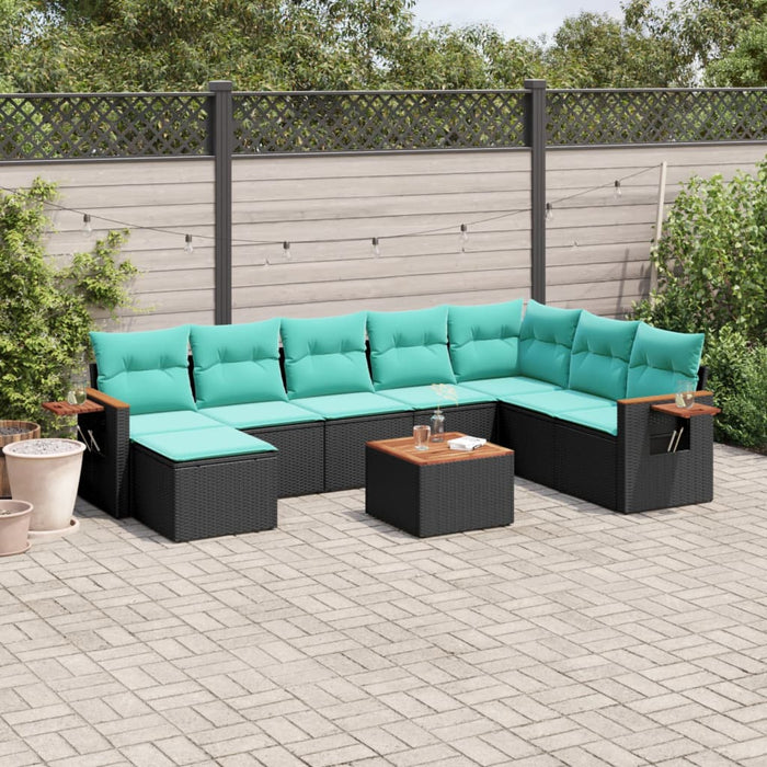 Set mobilier de grădină cu perne, 9 piese, negru, poliratan - WALTI WALTI