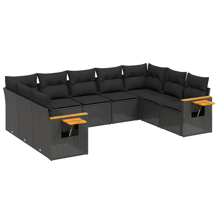 Set mobilier de grădină cu perne, 9 piese, negru, poliratan - WALTI WALTI