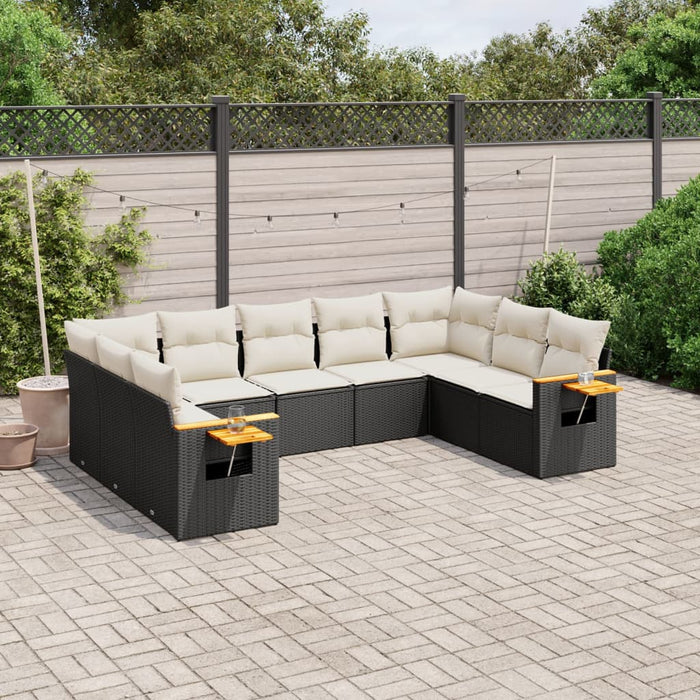 Set mobilier de grădină cu perne, 9 piese, negru, poliratan - WALTI WALTI