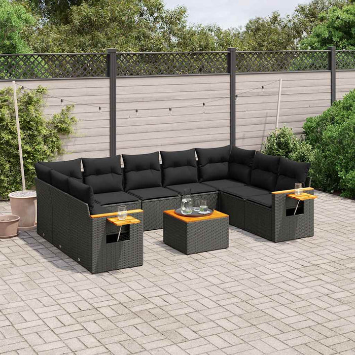 Set canapele de grădină cu perne, 10 piese, negru, poliratan - WALTI WALTI