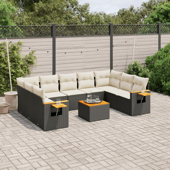 Set canapele de grădină cu perne, 10 piese, negru, poliratan - WALTI WALTI