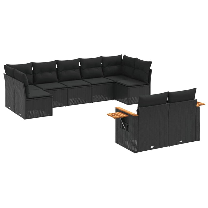 Set mobilier de grădină cu perne, 9 piese, negru, poliratan - WALTI WALTI