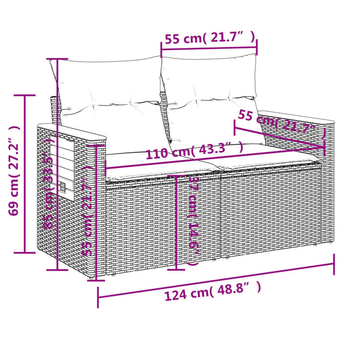 Set mobilier de grădină cu perne, 9 piese, negru, poliratan WALTI