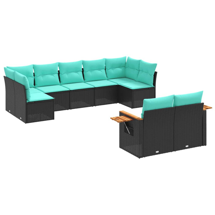 Set canapele de grădină cu perne, 9 piese, negru, poliratan WALTI