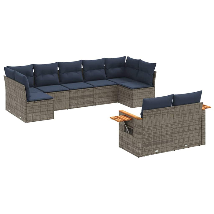 Set canapele de grădină cu perne, 9 piese, gri, poliratan WALTI