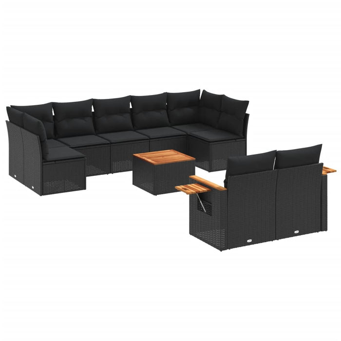 Set canapele de grădină cu perne, 10 piese, negru, poliratan WALTI