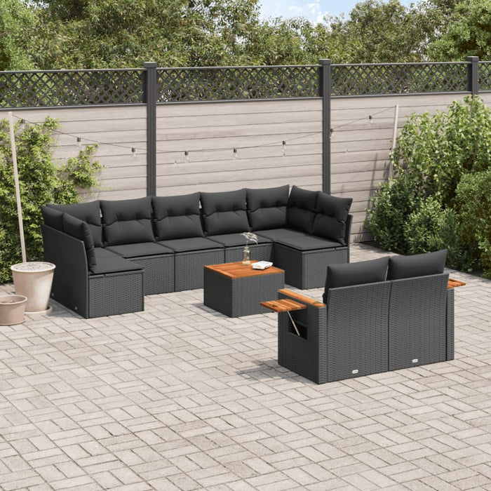 Set canapele de grădină cu perne, 10 piese, negru, poliratan WALTI