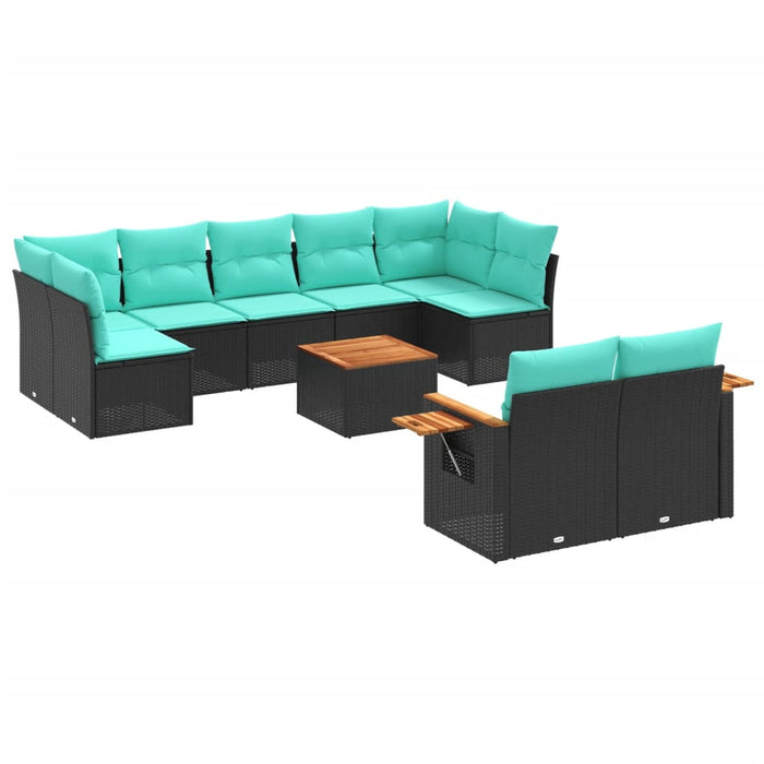 Set canapele de grădină cu perne, 10 piese, negru, poliratan - WALTI WALTI