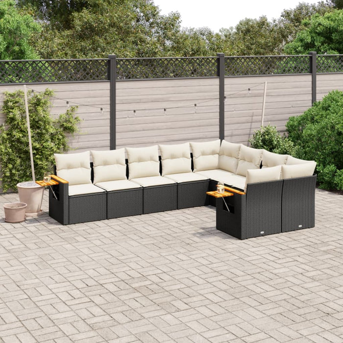 Set mobilier de grădină cu perne, 9 piese, negru, poliratan - WALTI WALTI