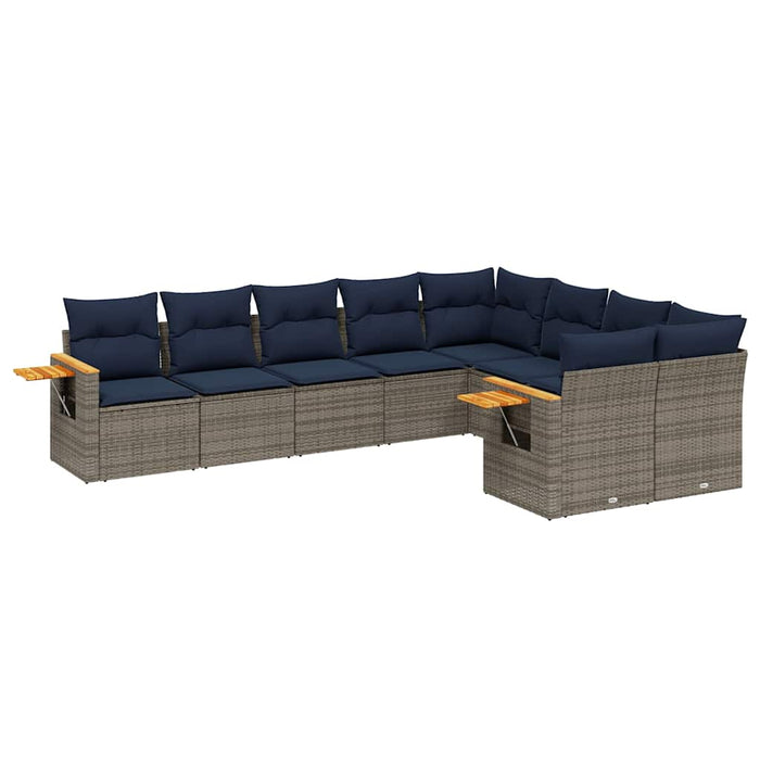 Set canapele de grădină, 9 piese, cu perne, gri, poliratan - WALTI WALTI
